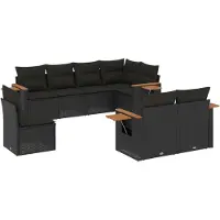 Syfax 8-tlg. Garten-Sofagarnitur mit Kissen Schwarz Poly Rattan
