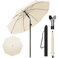Happyment Runden Sonnenschirm – Für Balkon, Strand oder Garten – Verstellbar & 45° Neigbar – UV-beständig & Wasserabweisend – Beige – 195 cm