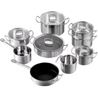 Happyment Majestic Kochtopf-Set – 14-teilig – Für Induktion und Gas – Spülmaschinenfest – Edelstahl mit Glasdeckeln