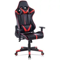 Happyment Gamingstuhl Derby – Kunstleder – Mit Rücken- und Armlehnen – Höhenverstellbar – Ergonomisch – Rot/Schwarz