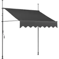 Happyment Handmanuelle Ausziehbare Markise Fioren – Sonnensegel für Balkon & Terrasse – Höhenverstellbar – Ohne Bohren – 350 x 120cm – Grau