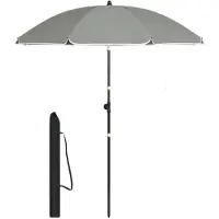 Happyment Runden Sonnenschirm – Für Balkon, Strand oder Garten – Verstellbar & 45° Neigbar – UV-Resistent & Wasserdicht – Dunkelgrau – 195 cm