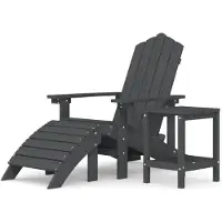 Syfax Adirondack-Gartenstuhl mit Hocker & Tisch HDPE Anthrazit