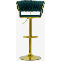 AHD Amazing Home Design Hocker verstellbar aus goldfarbenem Metall und gewebtem Samt Macaron - Dunkel Grün
