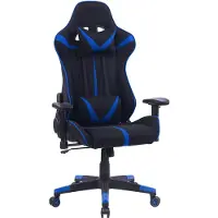 Happyment Gaming-Stuhl Sheffield – Kunstleder – Mit Rückenlehne und Armlehnen – Höhenverstellbar – Ergonomisch – Blau/Schwarz