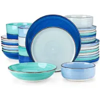 Happyment Valentis Auflaufform-Set – 16-teilig – 6 Personen – Blau – Tafelservices – Essteller – Tiefe Teller – Frühstücksteller – Servies – Küchenservies