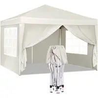 Happyment Partyzelt mit Seitenteilen – Creme – Easy-Up Faltpavillon – Wasser- und UV-beständig – 3x3 m – Höhenverstellbar