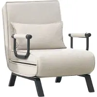 Happyment 3-in-1 Schlafsessel – Verstellbarer Klappstuhl mit abnehmbarem Kissen – Linnen – Für Apartment oder Schlafsaal – Beige – Einzelplatz