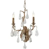 Casa Padrino Luxus Barock Doppel Wandleuchte Bronze 28 x 15,3 x H. 53,3 cm - Handgefertigte Schmiedeeisen Wandlampe mit edlen venezianischem Kristallglas Behängen in Tropfenform