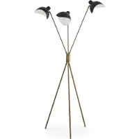 Casa Padrino Luxus Stehleuchte Antik Messingfarben / Schwarz 87 x 87 x H. 180 cm - Elegante Dreibein Stehlampe im 50er Jahre Stil - Luxus Kollektion