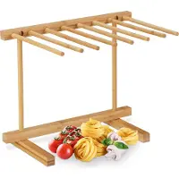 Relaxdays Nudeltrockner, 8 Stangen, lange Pasta platzsparend trocknen, faltbar, Nudelständer Bambus, 28 cm hoch, natur