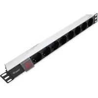 Equip 8-Fach Deutsche Steckdosenleiste, Aluminium-Schale, 1U, Horizontal, Aluminium, Schwarz, Silber, 8 AC-Ausgänge, Typ F
