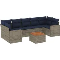 Syfax 8-tlg. Garten-Sofagarnitur mit Kissen Grau Poly Rattan