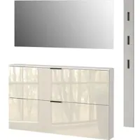 Germania Garderoben-Set "Valega", kaschmir, B:170cm H:200cm T:19cm, Glas, Holzwerkstoff, Kastenmöbel-Sets, Garderoben-Set, inkl. Schuhschrank mit Glasfronten, Spiegel und Garderobenpaneel