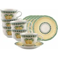 Villeroy & Boch Tasse "Teetassen mit Untertassen French Garden Fleurence 130 ml 6er Set bunt", bunt, B:14,5cm H:8cm Ø:14,5cm, Porzellan, Trinkgefäße, Tasse, Spülmaschinengeeignet, Mikrowellenfest
