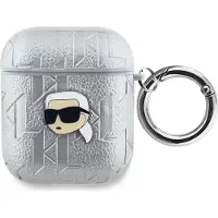 Karl Lagerfeld PolyurethanEmbossed Karl Head Airpods 1/2 Airpods-hülle Silber Silber One Size