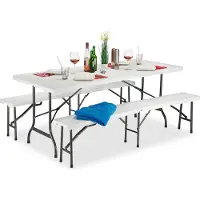 Relaxdays Bierzeltgarnitur klappbar, 3er Gartenmöbel Set, uni, H x B x T: 74 x 180 x 74,5 cm, weiß