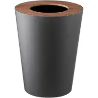 Yamazaki 3197 RIN Trash Can Round, black, Steel/Wood, 23 x 23 x 28 cm