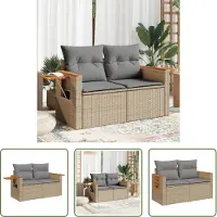 The Living Store Gartensofa mit Kissen 2-Sitzer Beige Poly Rattan