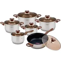 KINGHOFF KH-1768 Roségold Jumbo-Kochgeschirrset aus Stahl, 12-teilig