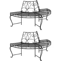 The Living Store Baumbänke Halbrund 2 Stk. Ø160 cm Schwarz Stahl