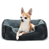 Lionto Hundebett, weiches Kuschelbett mit herausnehmbarem Wendekissen & Anti-Rutsch-Boden, 50x37 cm, schwarz/grau