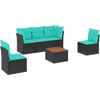 Syfax 6-tlg. Garten-Sofagarnitur mit Kissen Schwarz Poly Rattan