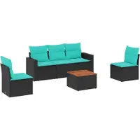 Syfax 6-tlg. Garten-Sofagarnitur mit Kissen Schwarz Poly Rattan