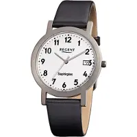 Regent Herren-Titanuhr schwarz Analog F-690 Leder-Armband D2URF690