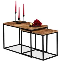 Relaxdays Couchtisch 2er Set, Mangoholz Platte, rechteckig, Eisen Gestell, H x B x T: 50 x 77 x 43,5 cm, natur/schwarz