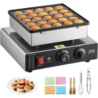 Vevor Mini Pfannkuchenmaker Dutch Muffin Waffeleisen mit 43 mm Durchmesser, antihaftbeschichteter Poffertjes-Grill aus Edelstahl, elektrischer Mini Pancake Bäcker für Zuhause Küche Restaurant
