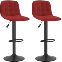 Syfax 2er Set Barhocker Weinrot Samt, höhenverstellbar 84-105 cm, drehbar, mit Fußstütze