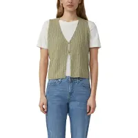 s.Oliver Strickweste , Damen, Gr. 46, beige (oliv), Strick, Obermaterial: 76% Baumwolle, 24% Polyamid, unifarben, normal hüftbedeckend, V-Ausschnitt, Westen Strickweste, mit 2-Knopf-Verschluss
