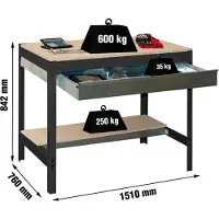 Simon Rack Werkbank SIMONWORK anthrazit 1 Schublade 151,0 x 76,0 x 84,2 cm