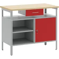 Syfax Werkbank mit Schubladen mit Regal Rot und Grau 100 x 55 x 85 cm