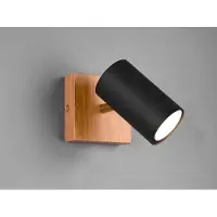 Meine Wunschleuchte Wandstrahler 1-flammig Spot schwenkbar Schwarz mit Holz Höhe 12cm inkl. GU10 LED