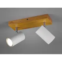 Meine Wunschleuchte Deckenstrahler 2-flammig Weiß mit Holz, Spots inkl. GU10 LED, Breite 26cm