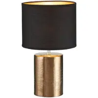 Fischer & Honsel Leuchten Tischleuchte Keramikfuß Bronzefarben & Stoffschirm Schwarz innen Gold, Höhe 35cm