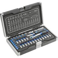 Högert Werkzeugsatz 34-teilig Steckschlüssel 1/4" 34-teilig. HT1R464 HOGERT-Koffer