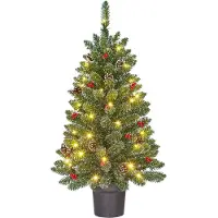 Black Box Trees Creston kunstkerstboompje in pot 90xø50cm | groen met bevroren details | 40 LED lampjes