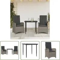 The Living Store 3-tlg. Garten-Essgruppe mit Kissen Grau Poly Rattan