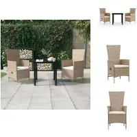 vidaXL 3-tlg. Garten-Essgruppe mit Kissen Beige - Gartenmöbel-Sets