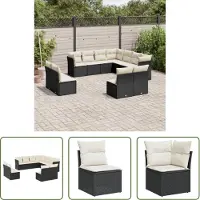 The Living Store 11-tlg. Garten-Sofagarnitur mit Kissen Schwarz Poly Rattan