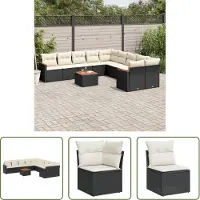 The Living Store 11-tlg. Garten-Sofagarnitur mit Kissen Schwarz Poly Rattan