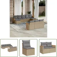The Living Store 10-tlg. Garten-Sofagarnitur mit Kissen Beige Poly Rattan