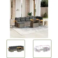 The Living Store 8-tlg. Garten-Sofagarnitur mit Kissen Grau Poly Rattan