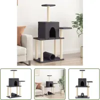 The Living Store Kratzbaum mit Sisal-Kratzsäulen Dunkelgrau 122 cm