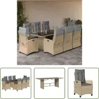 The Living Store 9-tlg. Garten-Essgruppe mit Kissen Beigemischung Poly Rattan