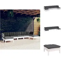 vidaXL 7-tlg. Garten-Lounge-Set mit Kissen Weiß Kiefernholz - Gartenmöbel-Sets