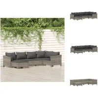 vidaXL 6-tlg. Garten-Lounge-Set mit Kissen Grau Poly Rattan - Gartenmöbel-Sets